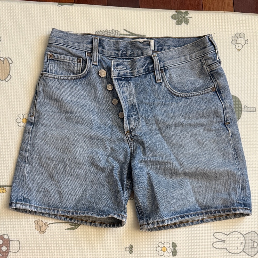 Agolde Blue Denim High-Waisted Criss Cross Shorts
